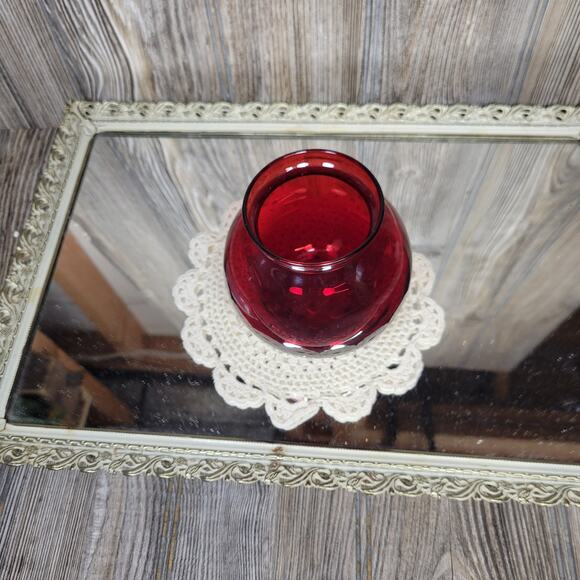 Vintage Ruby Red Glass Rose Bowl Vase Anchor Hocking - Picture 2 of 5